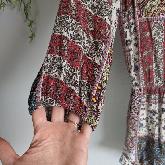 (AEO) Red White Boho Lace-up Romper Small - Picture 5 of 14